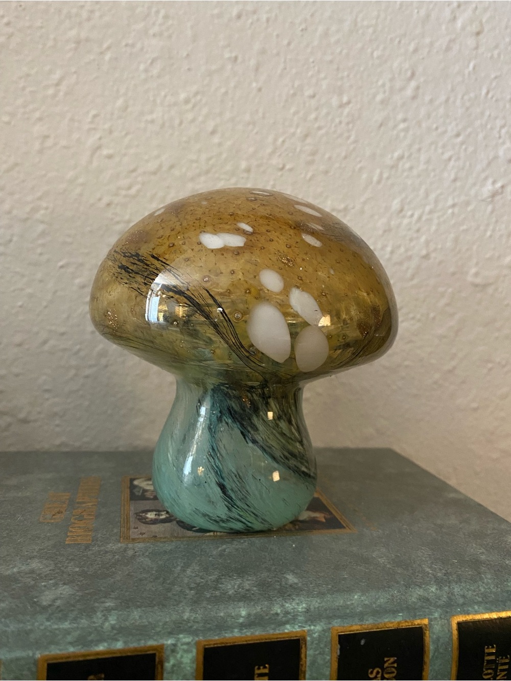 Handblown Glass Mushroom Sculpture - Turquoise & Amber